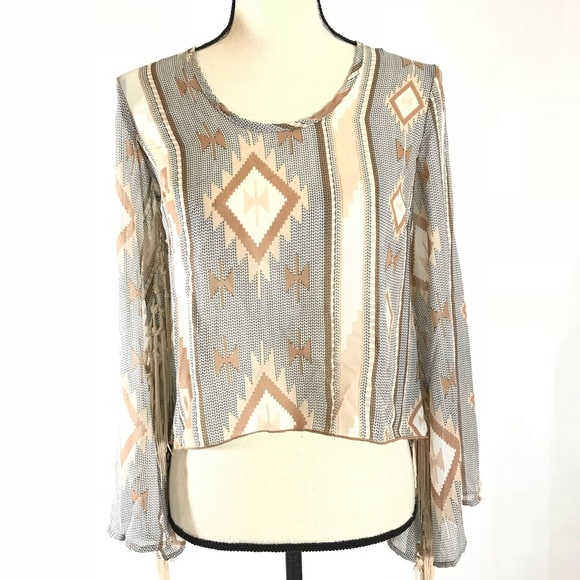 Sheer Hi-Low Fringed Long Sleeve Top - Picture 3 of 5